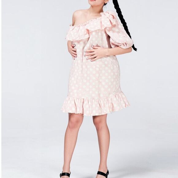 Lisa Marie Fernandez x Target Pink Polka Dot One Shoulder Ruffle Dress L Pockets - Picture 8 of 8